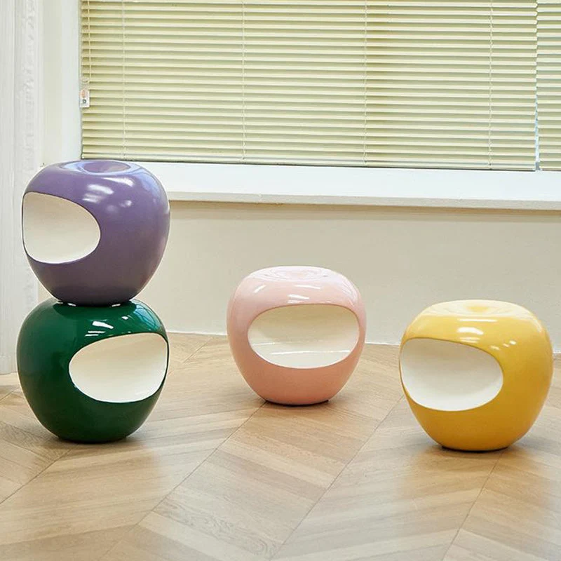 Modern Art Deco Apple Round Resin Chair Backless Armless For Bedroom