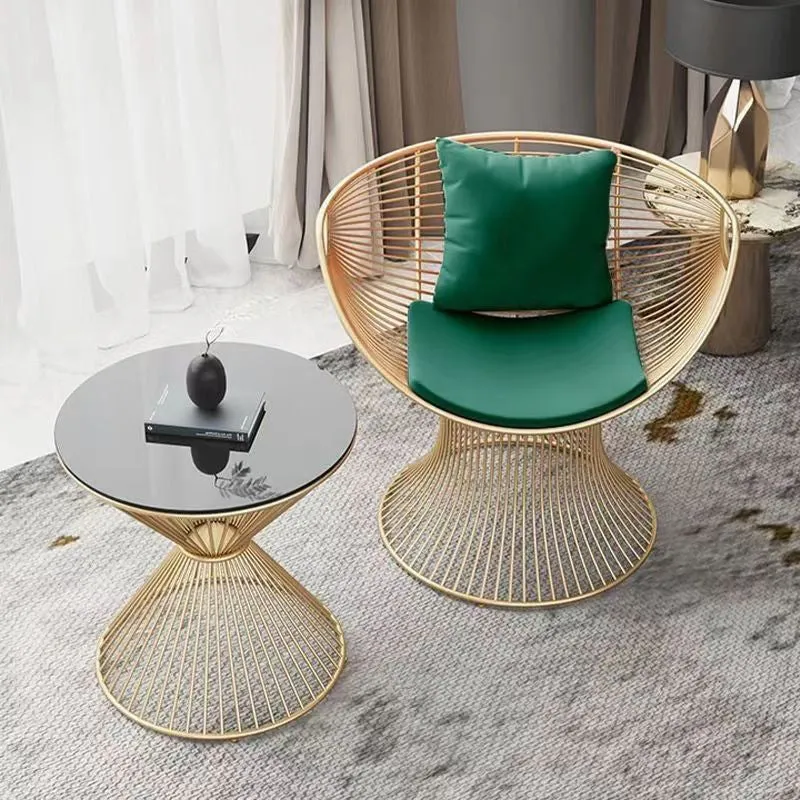 Modern Luxury Oval Curved Upholstered Iron Velvet Chair For Living Room