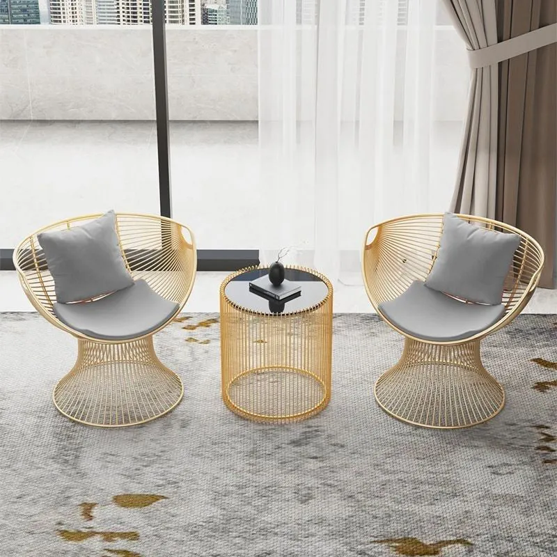 Modern Luxury Oval Curved Upholstered Iron Velvet Chair For Living Room
