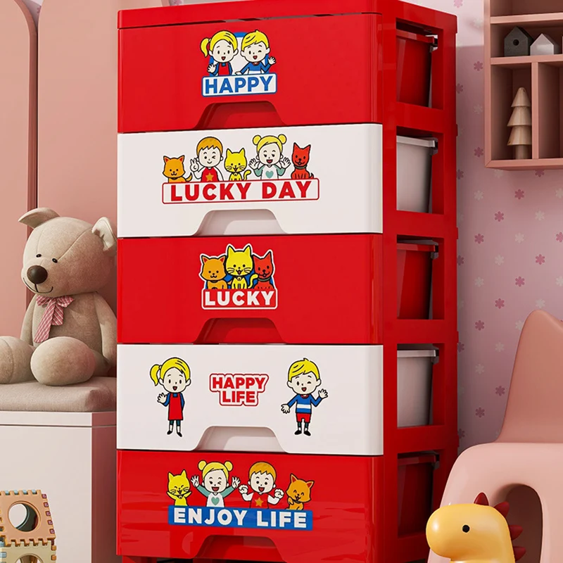 Contemporary Creative Kids PP Plastic Rectangular Movable Storage Cabinet 5-Drawer For Living Room & Bedroom