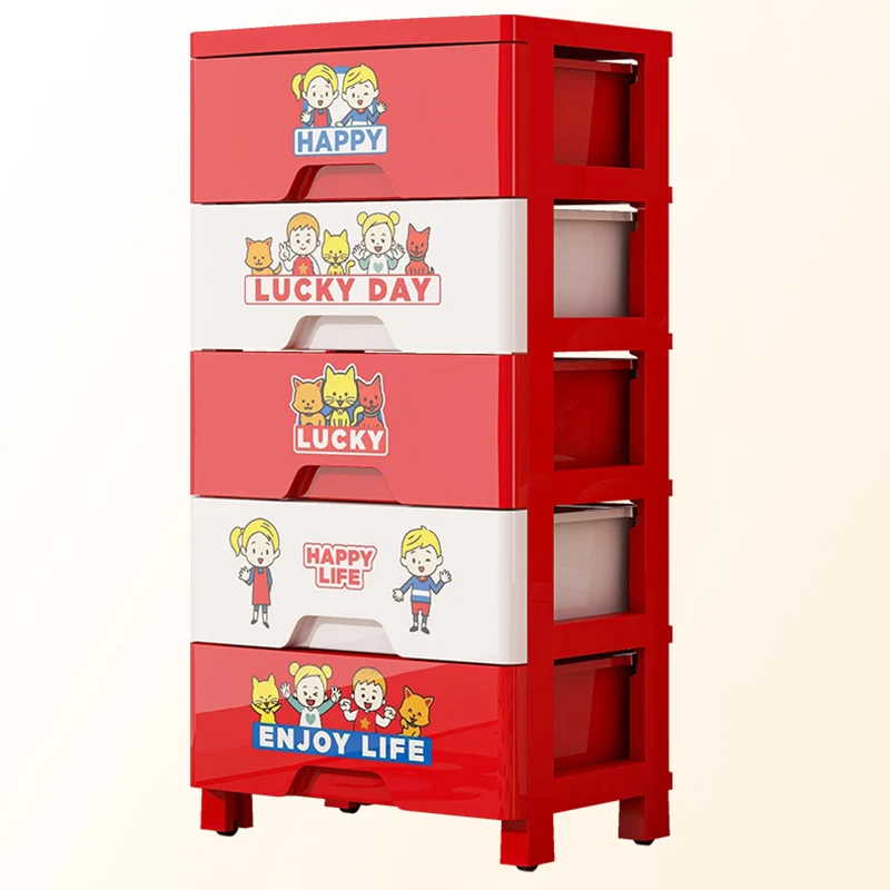 Contemporary Creative Kids PP Plastic Rectangular Movable Storage Cabinet 5-Drawer For Living Room & Bedroom