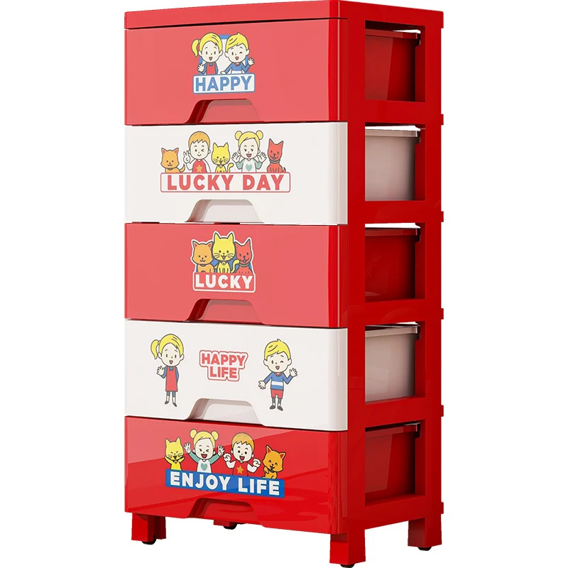 Contemporary Creative Kids PP Plastic Rectangular Movable Storage Cabinet 5-Drawer For Living Room & Bedroom