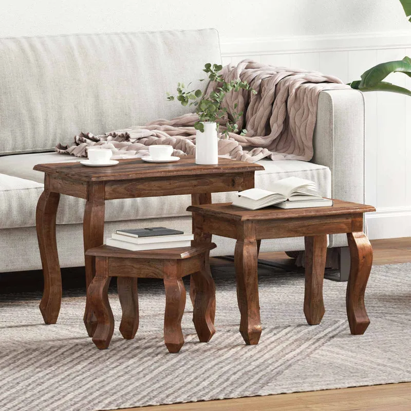 Mesa de Ninho 3 unid. Castanho Madeira de mogno maciça