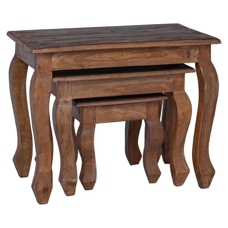 Mesa de Ninho 3 unid. Castanho Madeira de mogno maciça