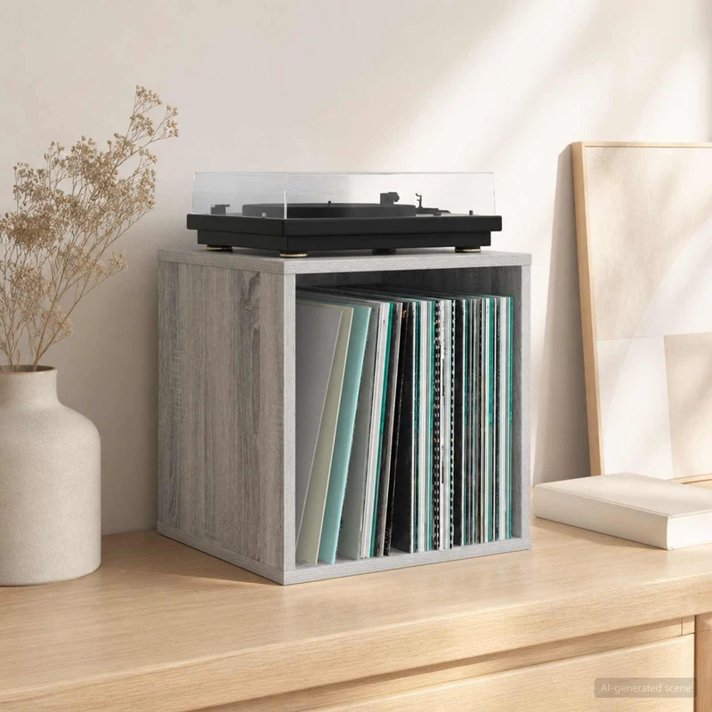 Caixa de Álbum de Vinil Sonoma cinzento 37 x 36,5 x 38 cm
