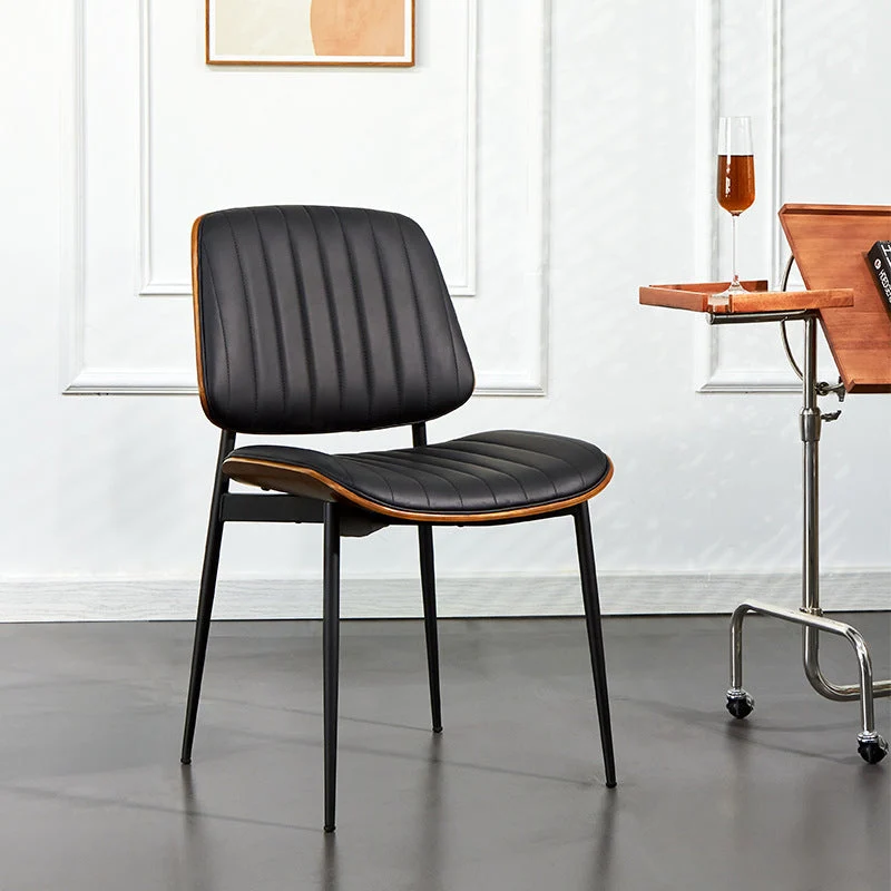 Modern Minimalist Rectangular PU Leather Plywood Iron Chair Backrest Armless For Living Room