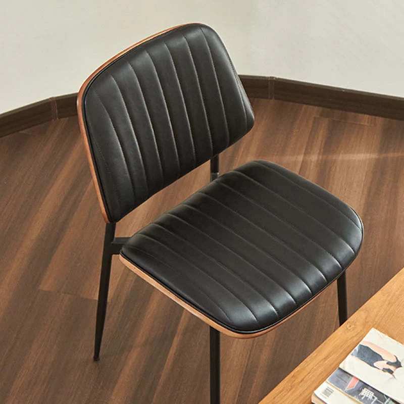 Modern Minimalist Rectangular PU Leather Plywood Iron Chair Backrest Armless For Living Room