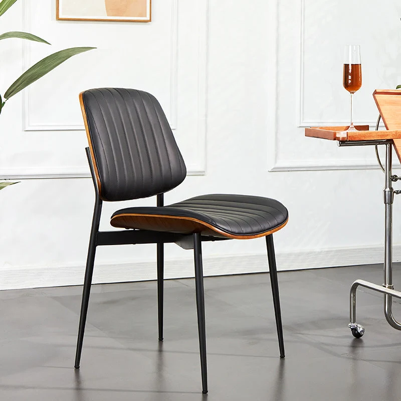 Modern Minimalist Rectangular PU Leather Plywood Iron Chair Backrest Armless For Living Room