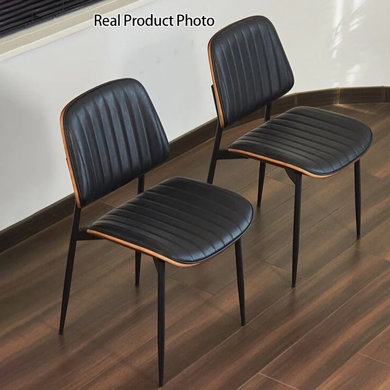 Modern Minimalist Rectangular PU Leather Plywood Iron Chair Backrest Armless For Living Room