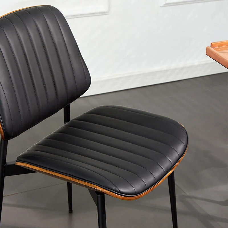 Modern Minimalist Rectangular PU Leather Plywood Iron Chair Backrest Armless For Living Room
