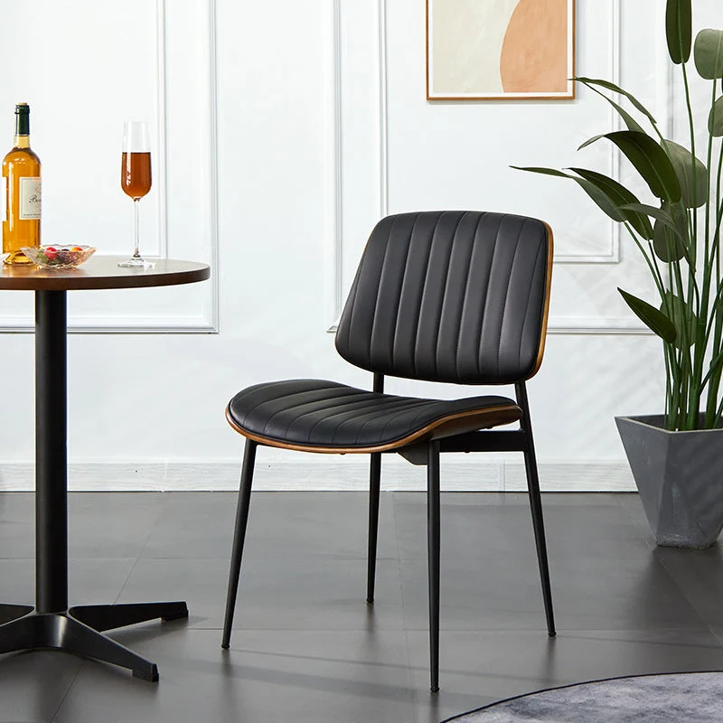 Modern Minimalist Rectangular PU Leather Plywood Iron Chair Backrest Armless For Living Room