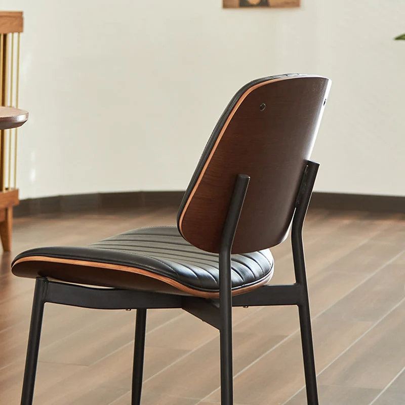 Modern Minimalist Rectangular PU Leather Plywood Iron Chair Backrest Armless For Living Room