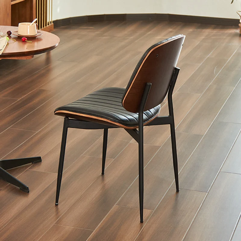 Modern Minimalist Rectangular PU Leather Plywood Iron Chair Backrest Armless For Living Room