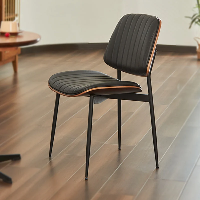 Modern Minimalist Rectangular PU Leather Plywood Iron Chair Backrest Armless For Living Room