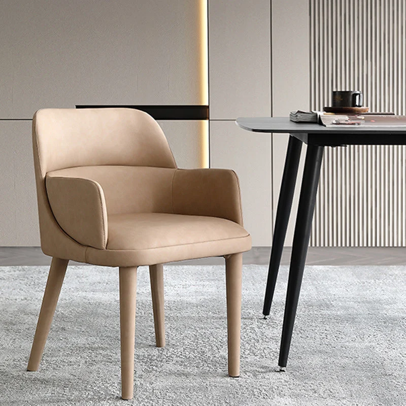 Modern Minimalist Rectangular Faux Leather Oak Chair Backrest Armrest For Living Room