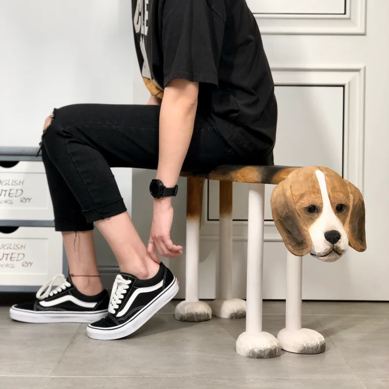 Contemporary Creative Carved Beagle Basswood Rectangular Chair For Living Room