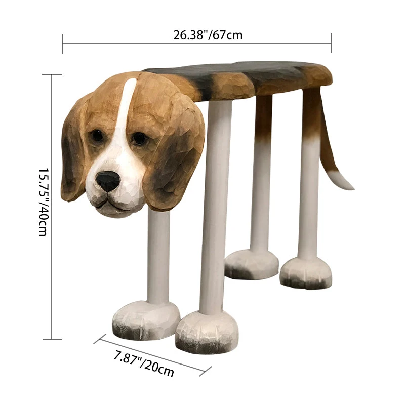 Contemporary Creative Carved Beagle Basswood Rectangular Chair For Living Room