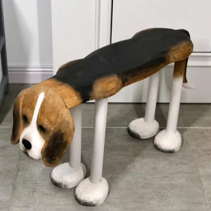 Contemporary Creative Carved Beagle Basswood Rectangular Chair For Living Room