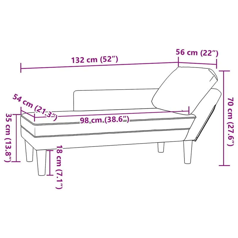 Chaise lounge c/ almofada/apoio de braços direito veludo