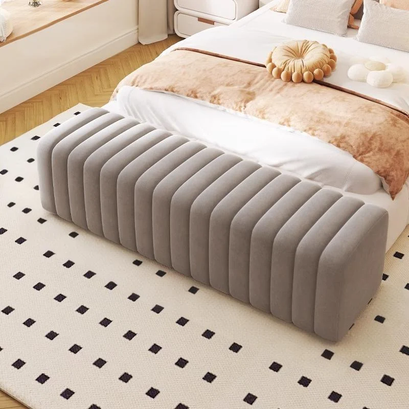 Contemporary Nordic Wood And Velvet Rectangular Bench Chair For Entryway Bedroom Living Room