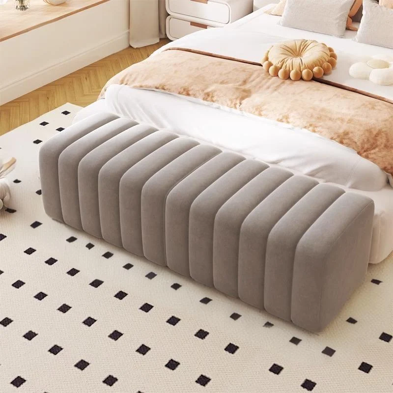 Contemporary Nordic Wood And Velvet Rectangular Bench Chair For Entryway Bedroom Living Room