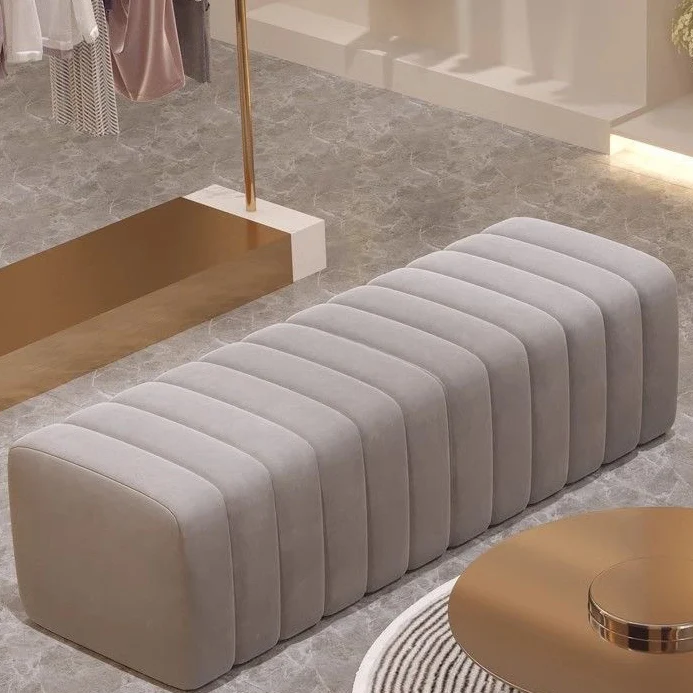Contemporary Nordic Wood And Velvet Rectangular Bench Chair For Entryway Bedroom Living Room