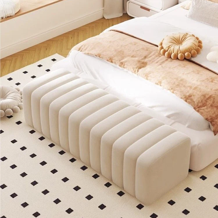 Contemporary Nordic Wood And Velvet Rectangular Bench Chair For Entryway Bedroom Living Room