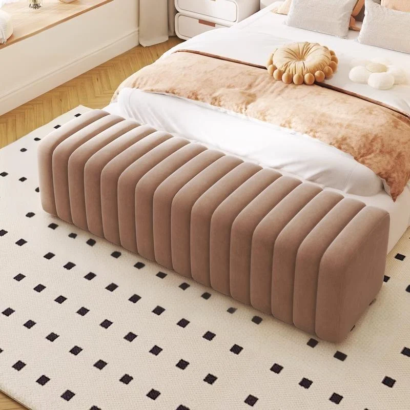 Contemporary Nordic Wood And Velvet Rectangular Bench Chair For Entryway Bedroom Living Room