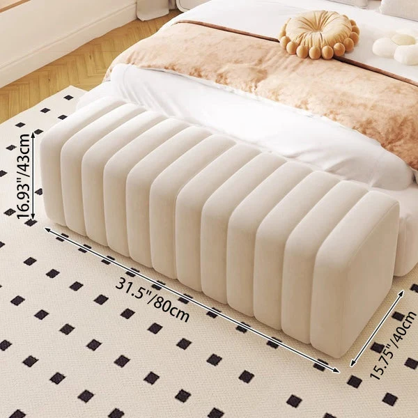 Contemporary Nordic Wood And Velvet Rectangular Bench Chair For Entryway Bedroom Living Room