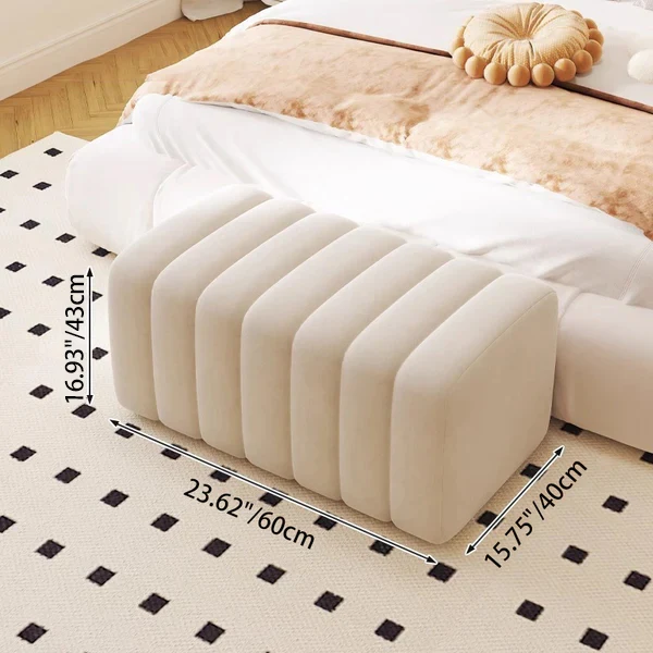 Contemporary Nordic Wood And Velvet Rectangular Bench Chair For Entryway Bedroom Living Room
