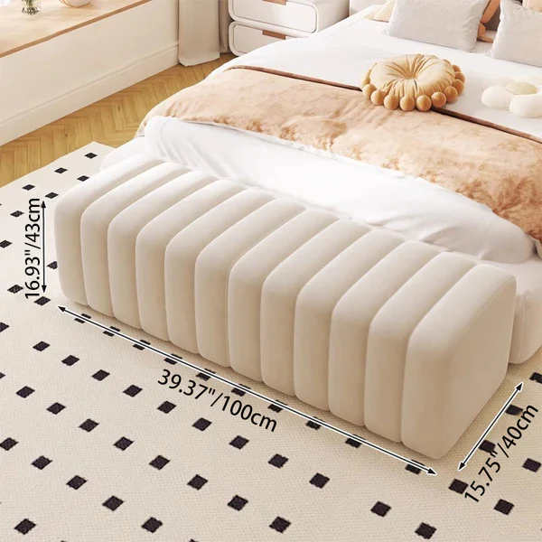 Contemporary Nordic Wood And Velvet Rectangular Bench Chair For Entryway Bedroom Living Room
