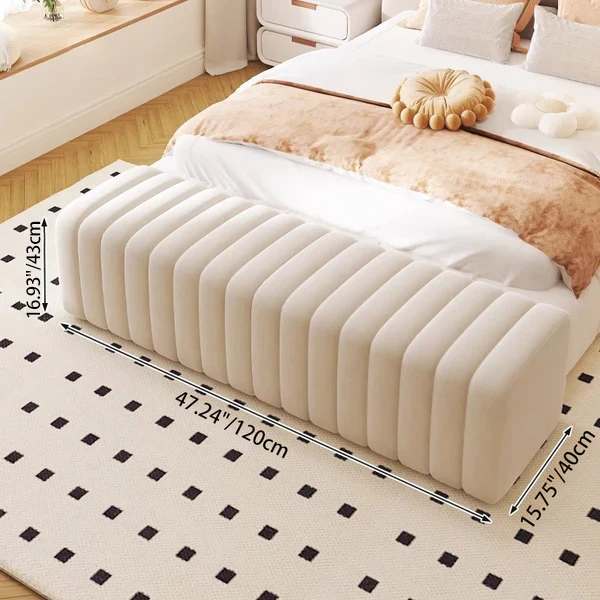 Contemporary Nordic Wood And Velvet Rectangular Bench Chair For Entryway Bedroom Living Room