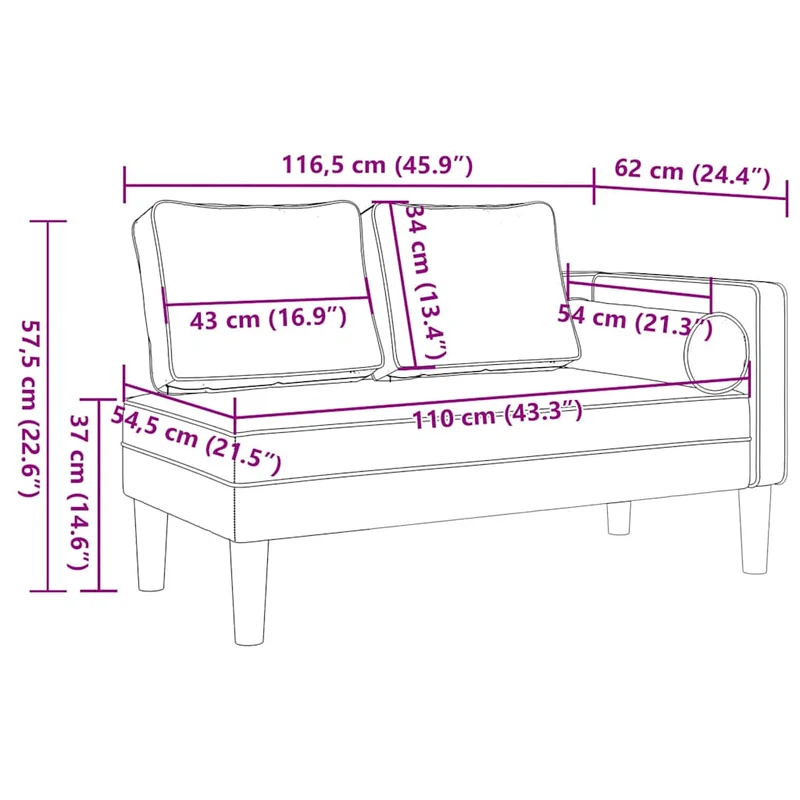 Chaise lounge com almofadões tecido cinzento-acastanhado