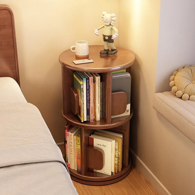 Modern Minimalist Solid Wood Round Cylinder Rotating Bookshelf 2/3/4/5 Tier For Home Office And Living Room
