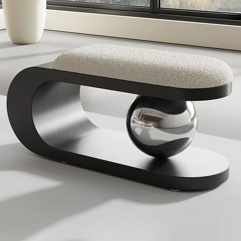 Modern Art Deco Geometric Carbon Steel Iron Stainless Steel Sherpa Fabric Sponge Bench Backless Armless For Entryway