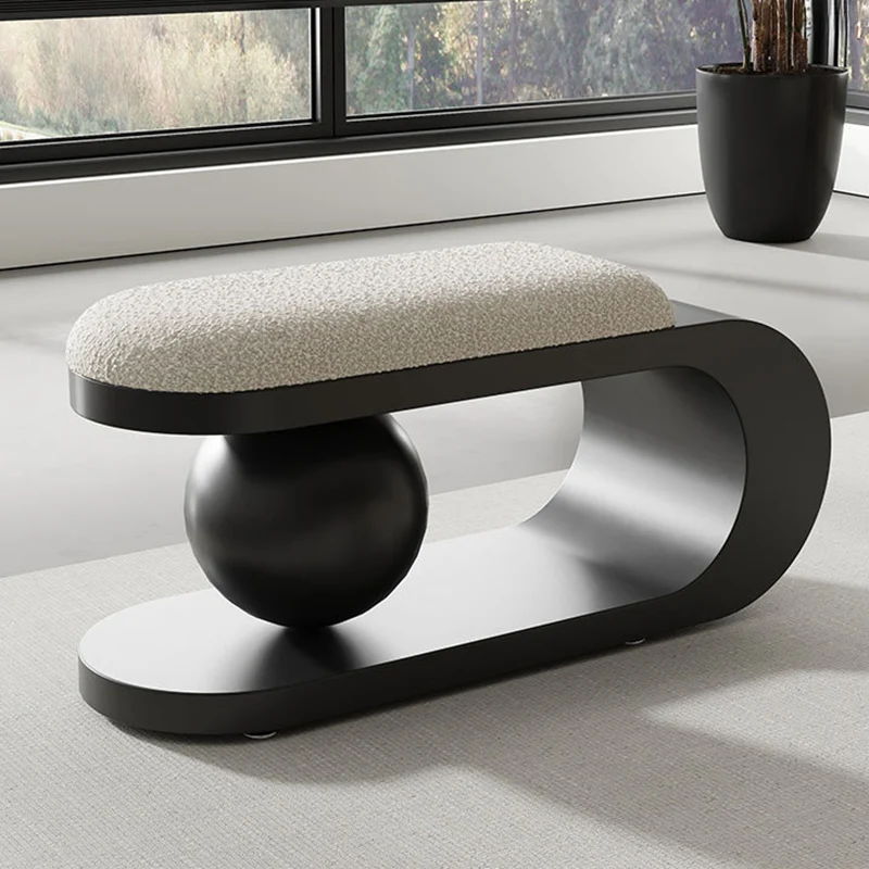 Modern Art Deco Geometric Carbon Steel Iron Stainless Steel Sherpa Fabric Sponge Bench Backless Armless For Entryway