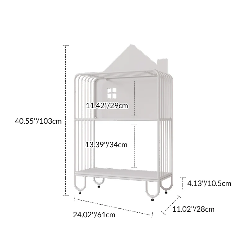 Modern Minimalist Large Capacity House Shape Iron Kids Floor-Standing Bookshelf 2/3-Shelf For Study