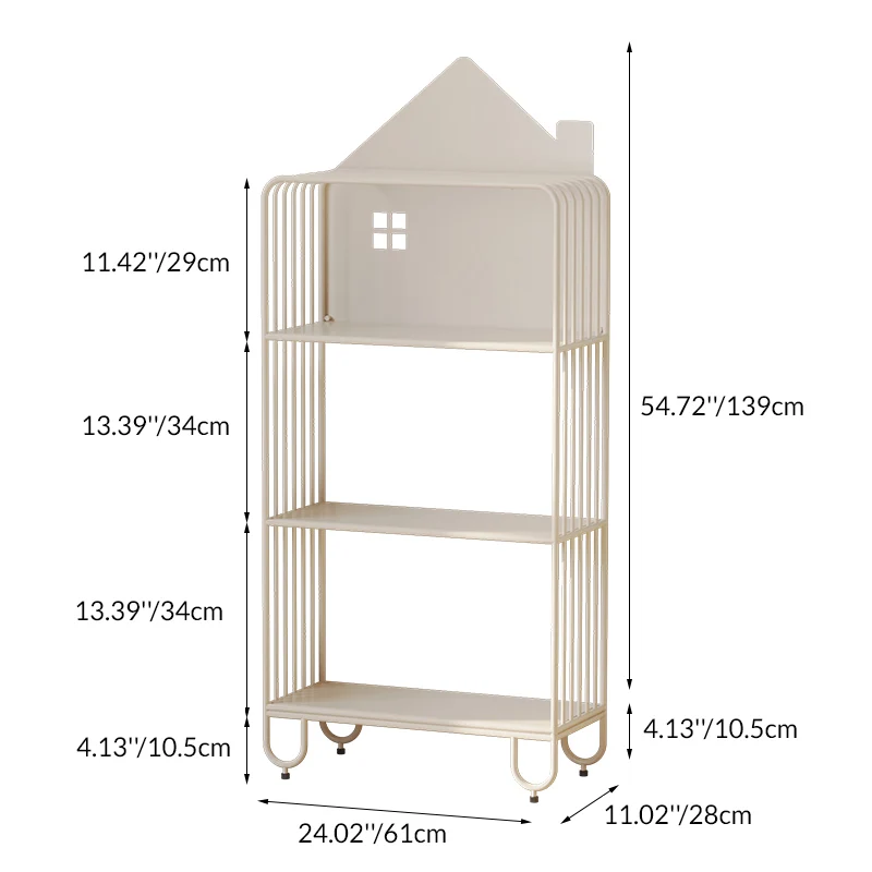 Modern Minimalist Large Capacity House Shape Iron Kids Floor-Standing Bookshelf 2/3-Shelf For Study