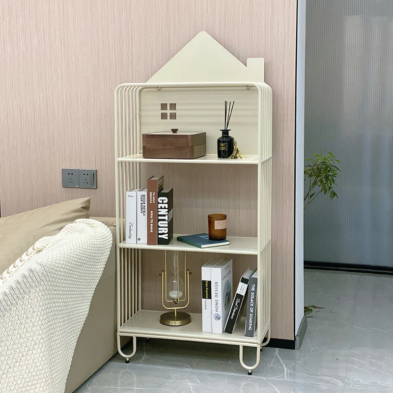 Modern Minimalist Large Capacity House Shape Iron Kids Floor-Standing Bookshelf 2/3-Shelf For Study