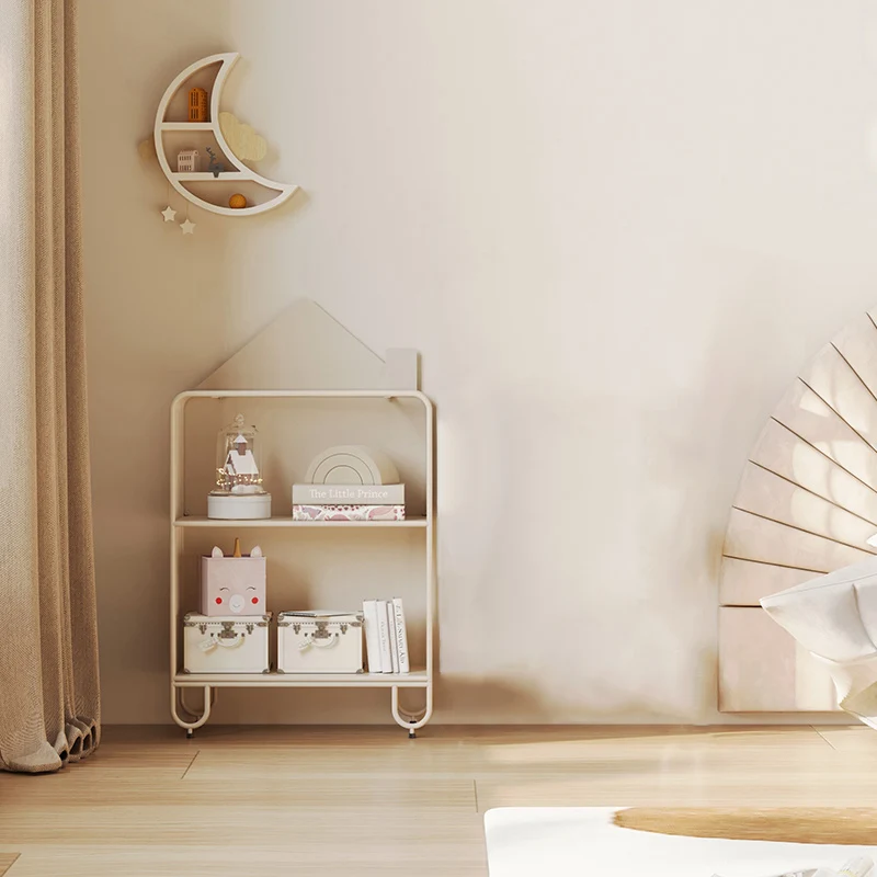 Modern Minimalist Large Capacity House Shape Iron Kids Floor-Standing Bookshelf 2/3-Shelf For Study