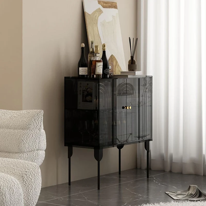 Contemporary Scandinavian Rectangular Iron Acrylic Storage Cabinet 3-Tier For Living Room