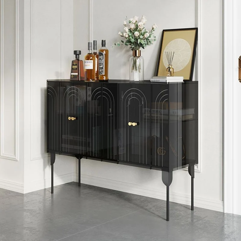 Contemporary Scandinavian Rectangular Iron Acrylic Storage Cabinet 3-Tier For Living Room