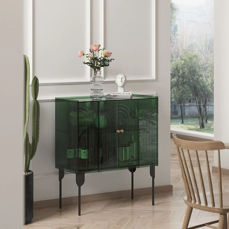 Contemporary Scandinavian Rectangular Iron Acrylic Storage Cabinet 3-Tier For Living Room