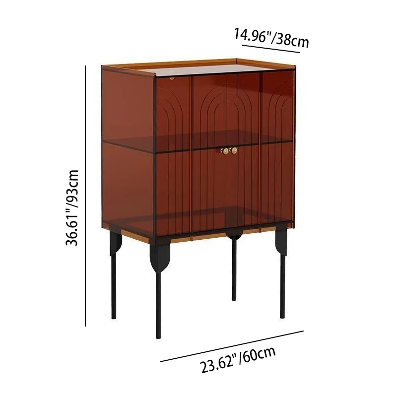 Contemporary Scandinavian Rectangular Iron Acrylic Storage Cabinet 3-Tier For Living Room