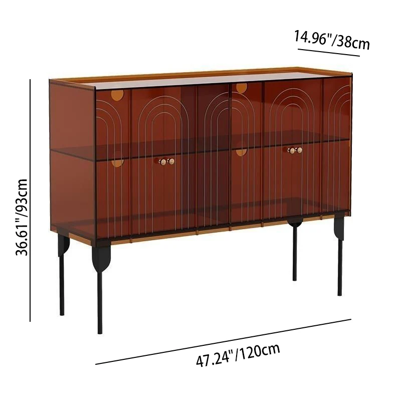 Contemporary Scandinavian Rectangular Iron Acrylic Storage Cabinet 3-Tier For Living Room