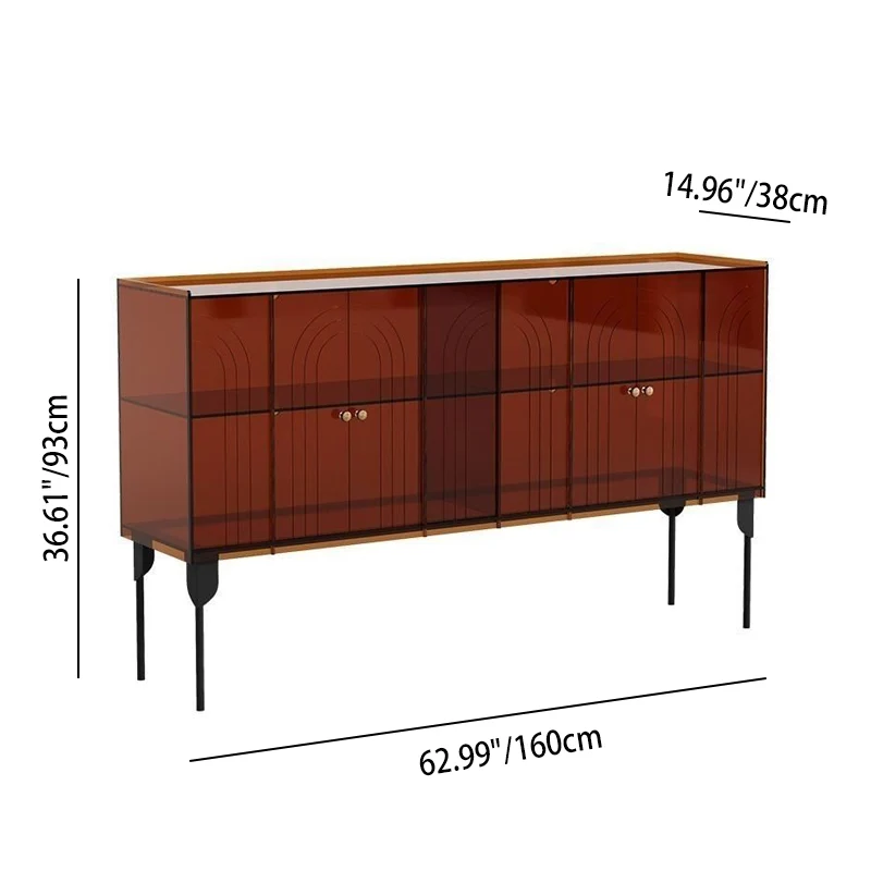 Contemporary Scandinavian Rectangular Iron Acrylic Storage Cabinet 3-Tier For Living Room