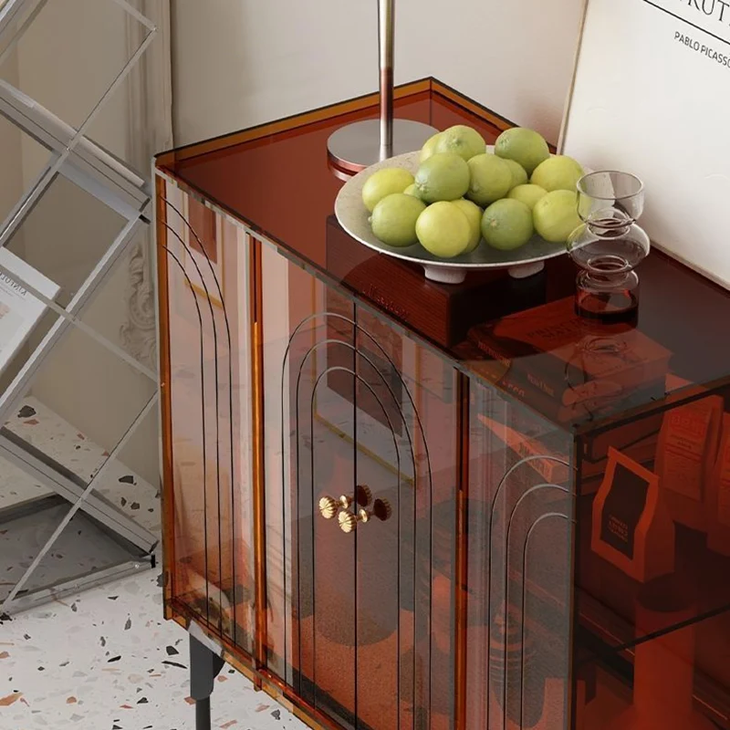 Contemporary Scandinavian Rectangular Iron Acrylic Storage Cabinet 3-Tier For Living Room