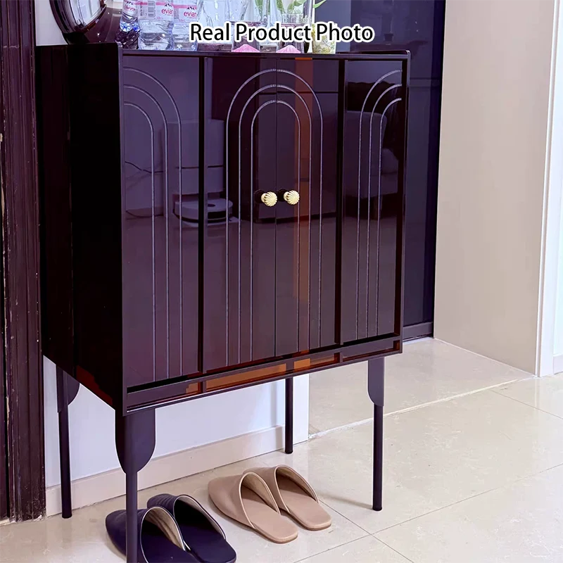 Contemporary Scandinavian Rectangular Iron Acrylic Storage Cabinet 3-Tier For Living Room