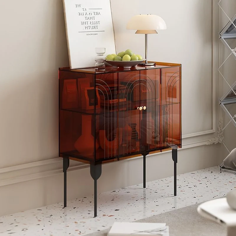 Contemporary Scandinavian Rectangular Iron Acrylic Storage Cabinet 3-Tier For Living Room