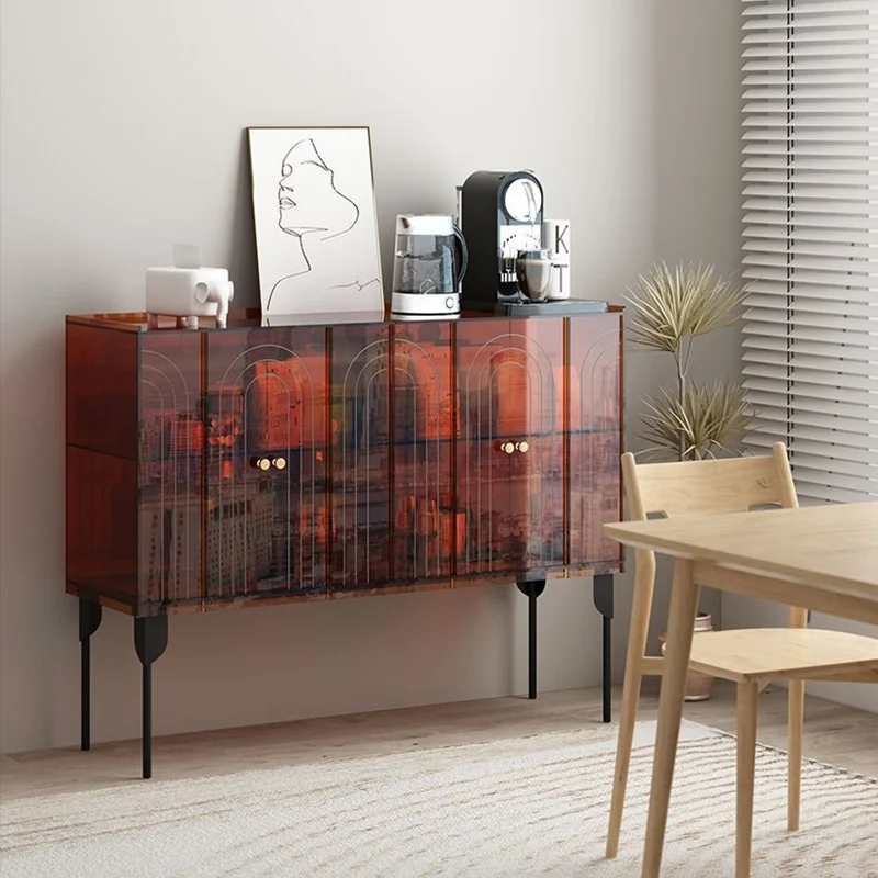 Contemporary Scandinavian Rectangular Iron Acrylic Storage Cabinet 3-Tier For Living Room